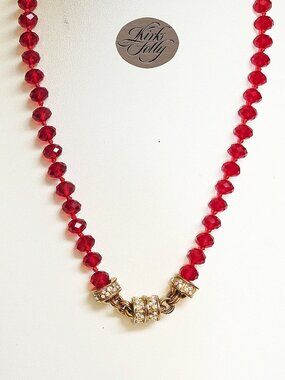 Kirks Folly Crystal Goddess Red 8mm Beaded Goldtone Magnetic Necklace